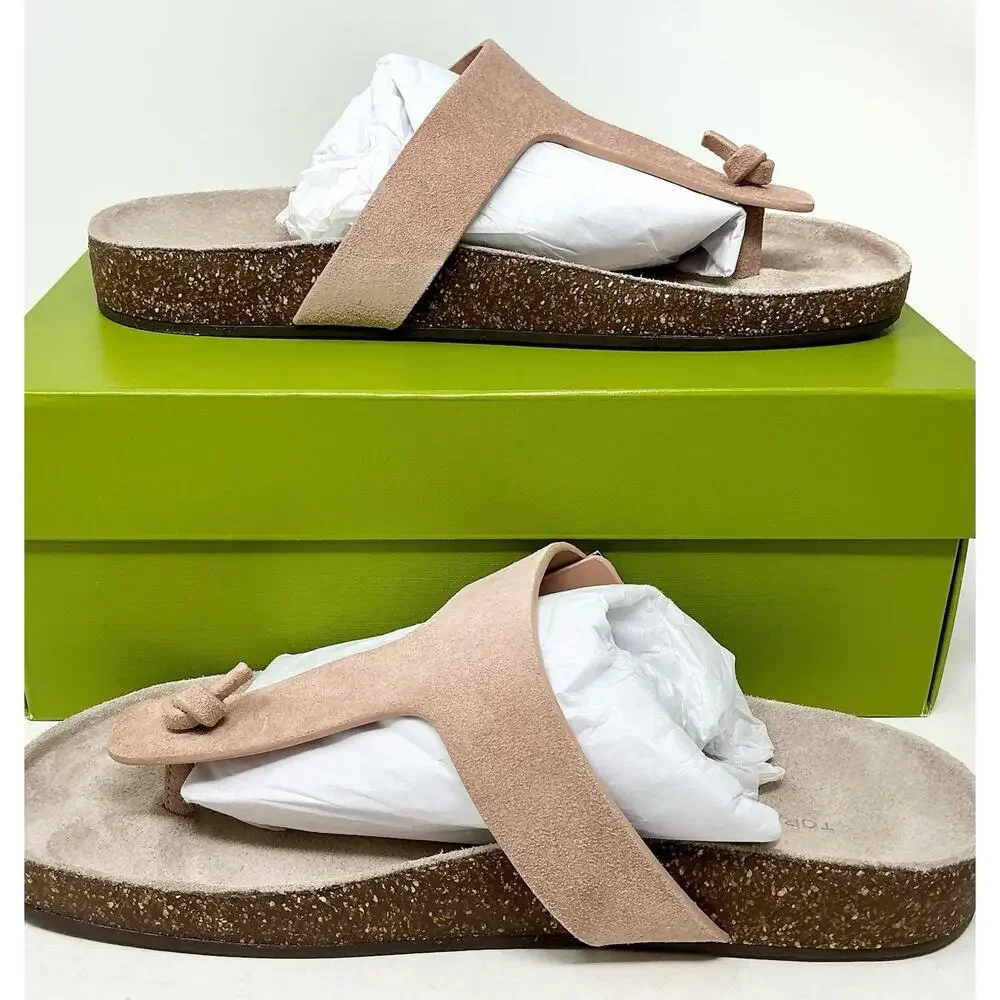 🆕Tory Burch Mellow T-Strap Suede Thong Cork Malva Pink Sandals NIB